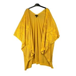 Lane Bryant Size 22/28 Yellow Knit Crochet Cover Up Duster Kimono Open Front Flo